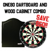One80 Topscore Dartboard and Wood Cabinet Combo - Black